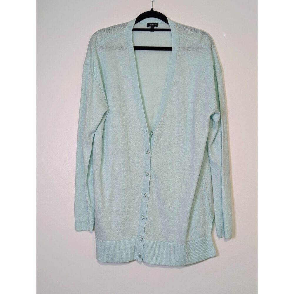 Talbots Linen Cardigan Sweater Mint Green Lightweight Classic M Spring Layer - Picture 3 of 6